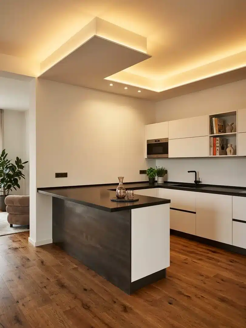 Cucina con isola e piano in legno